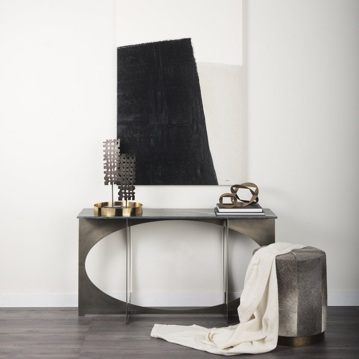 Mercana Reinhold Black Marble Top Rectangular Console Table