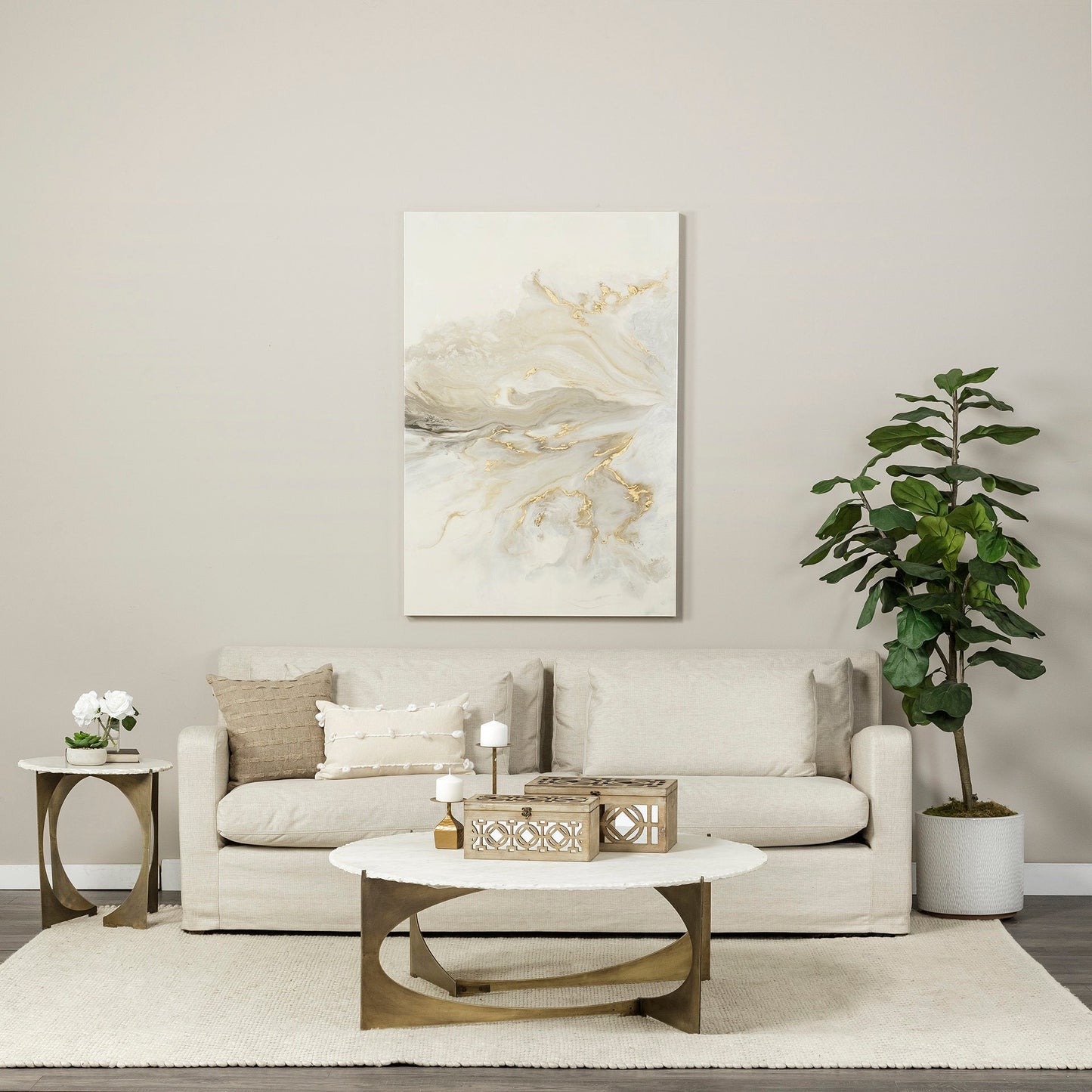 Mercana Reinhold White Marble Top Round Coffee Table