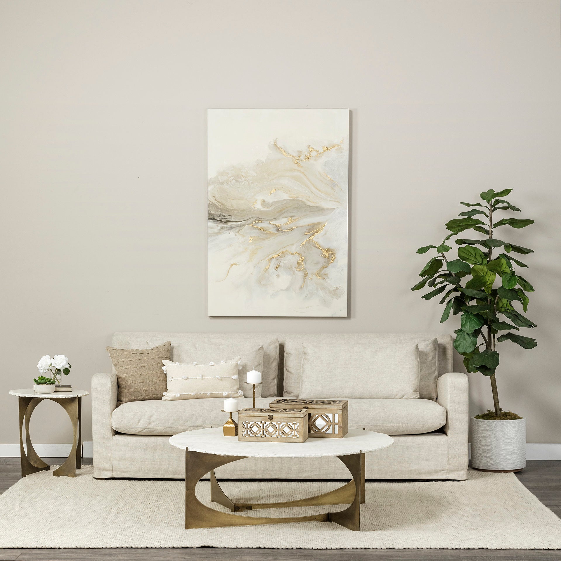 Mercana Reinhold White Marble Top Round Coffee Table
