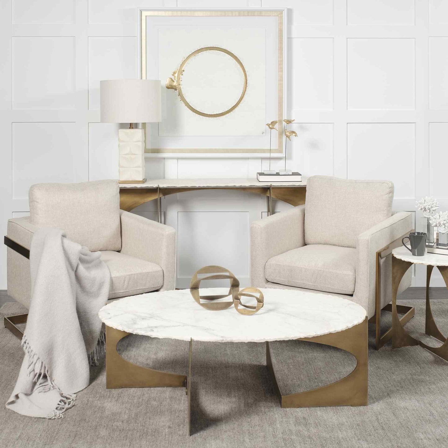 Mercana Reinhold White Marble Top Round Coffee Table