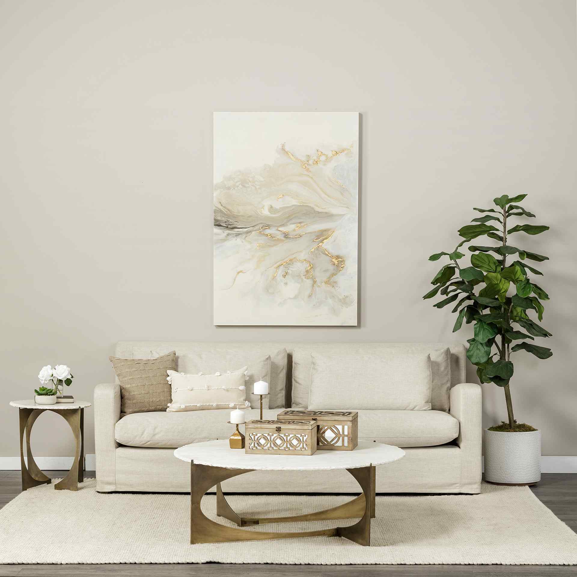 Mercana Reinhold White Marble Top Round Side Table