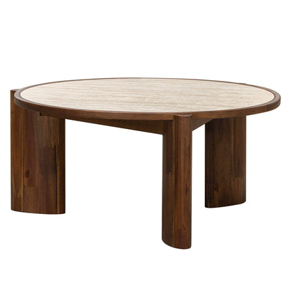 LH Home Remix Travertine Top Round Coffee Table
