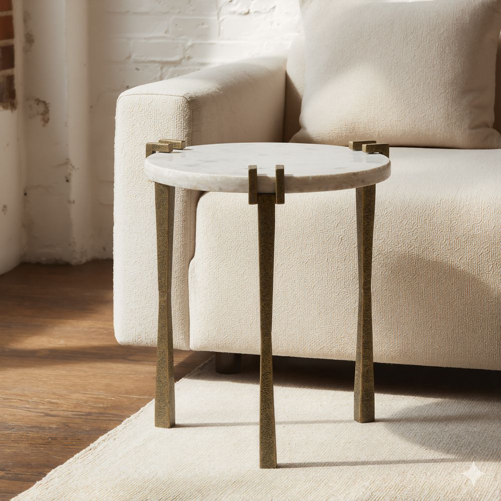 Zuo Modern Rench White Marble Top Side Table