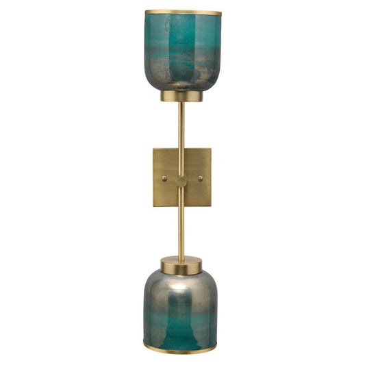 Reversible Antique Brass Aqua Metallic Glass Vapor Double Sconce Wall Sconces Sideboards and Things By Jamie Young