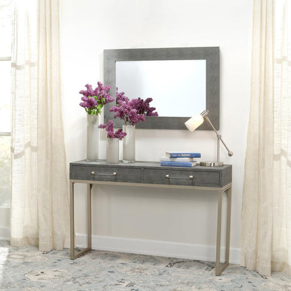 Reversible Grey Faux Shagreen Structure Rectangle Wall Mirror Wall Mirrors Sideboards and Things By Jamie Young