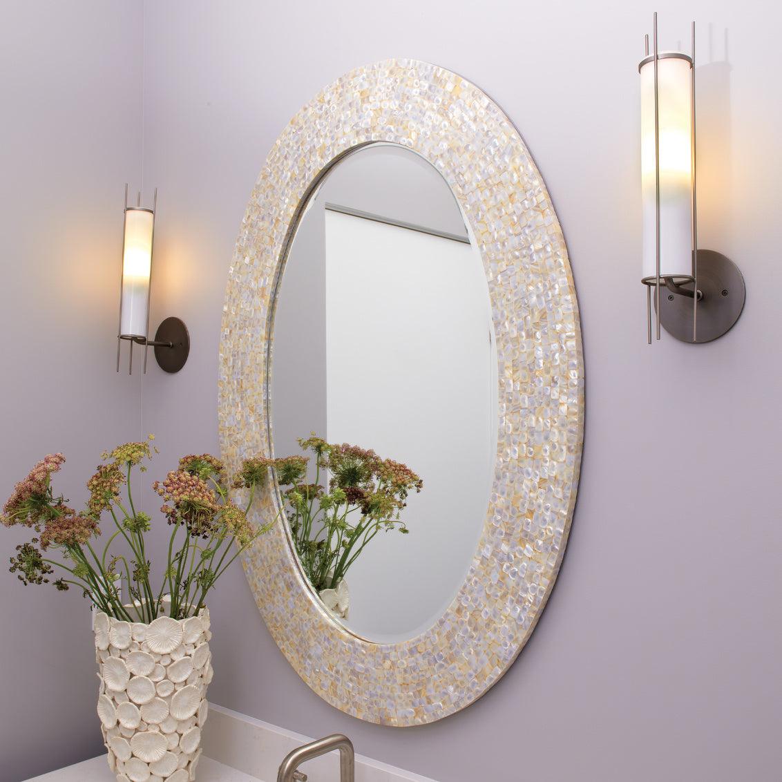 Reversible Position Cream Mother of Pearl Oval Wall Mirror Wall Mirrors Sideboards and Things By Jamie Young