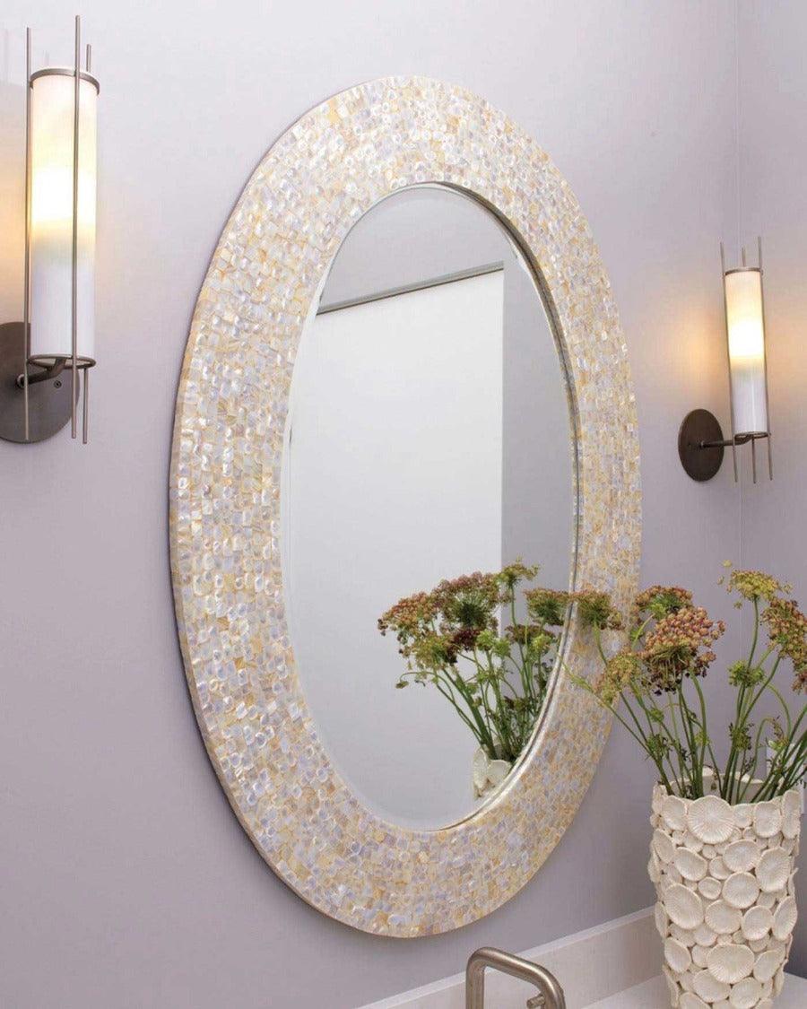 Reversible Position Cream Mother of Pearl Oval Wall Mirror Wall Mirrors Sideboards and Things By Jamie Young