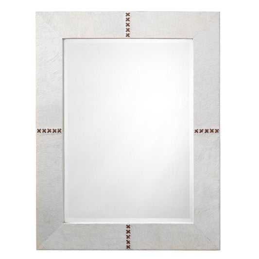 Reversible White Cowhide Leather Rectangle Wall Mirror Wall Mirrors Sideboards and Things By Jamie Young