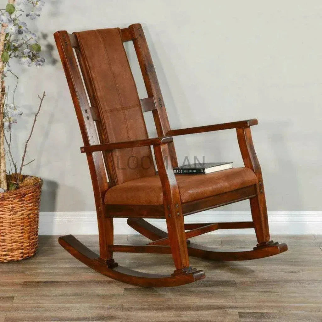 Rich Brown Vegan Leather Rocker Chair - LOOMLAN - Sunny D - Accent Chairs