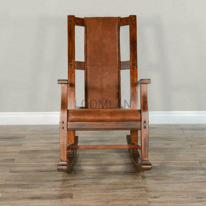 Rich Brown Vegan Leather Upholstered Solid Wood Rocker Chair Club Chairs Sideboards and Things By Sunny D