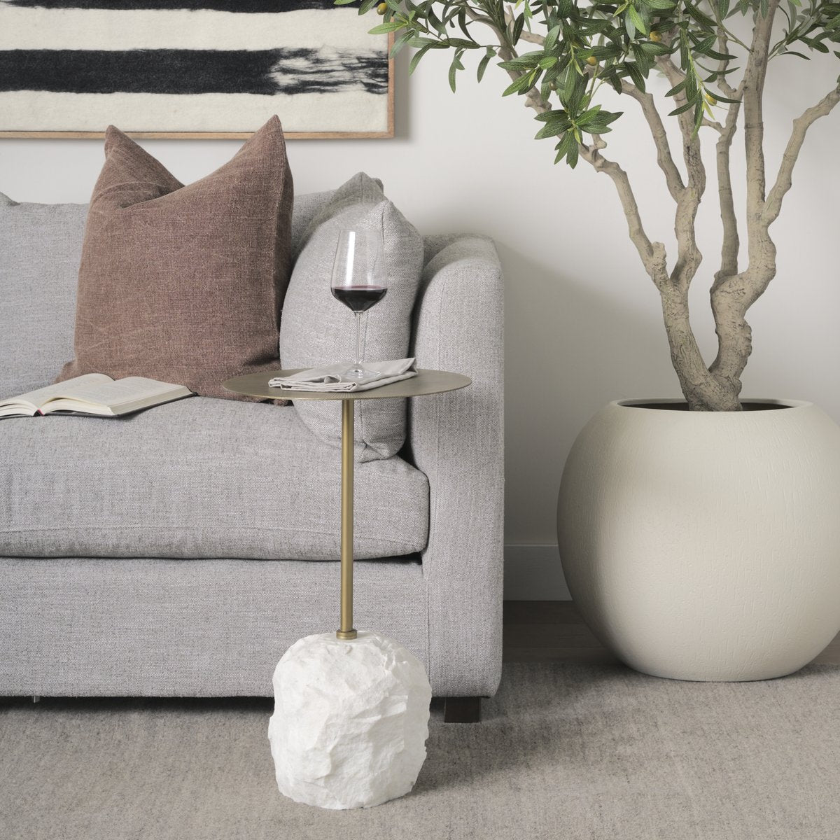 Mercana Rini White Marble Base Round Accent Table