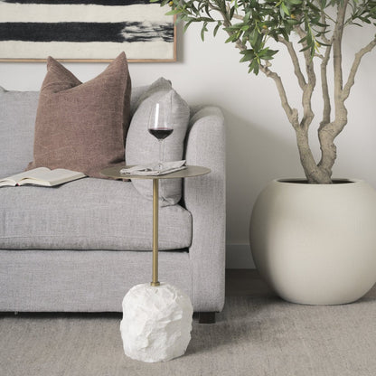Mercana Rini White Marble Base Round Accent Table