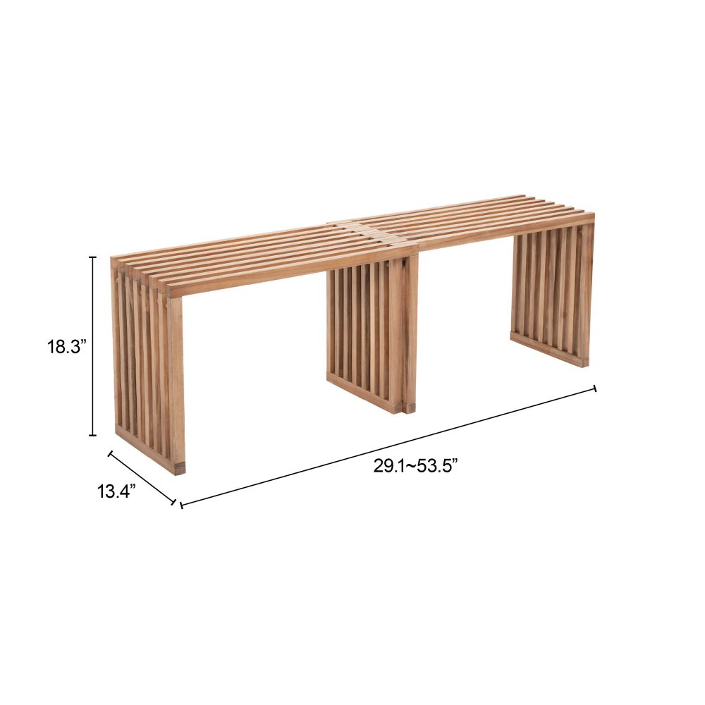 Zuo Modern Riviera Natural Wooden Extendable Outdoor Bench 2PC