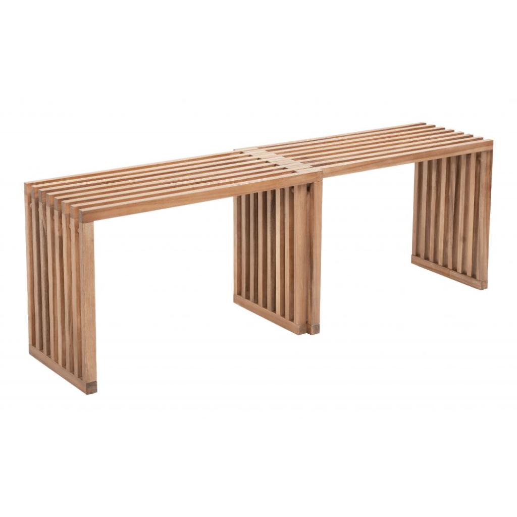 Zuo Modern Riviera Natural Wooden Extendable Outdoor Bench 2PC