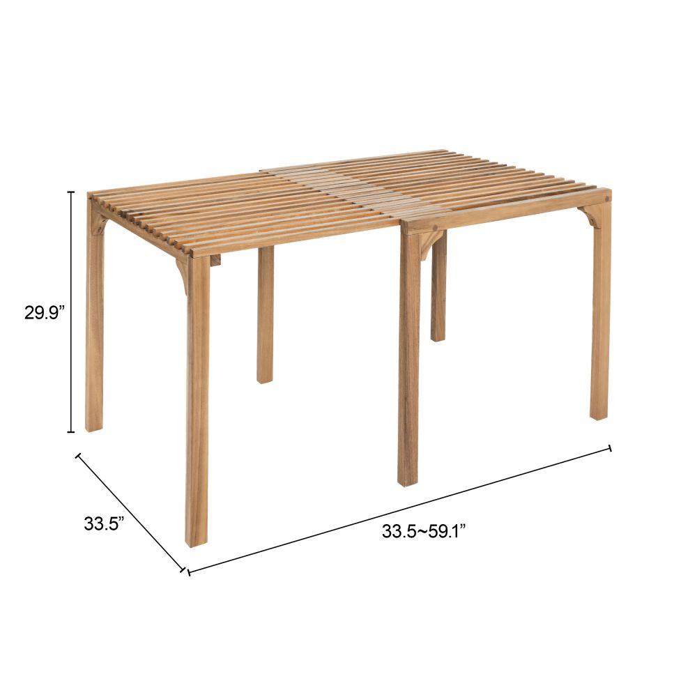 Zuo Modern Riviera Natural Wooden Extendable Outdoor Dining Table