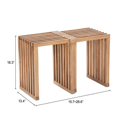 Zuo Modern Riviera Natural Wooden Extendable Outdoor Stool 2PC
