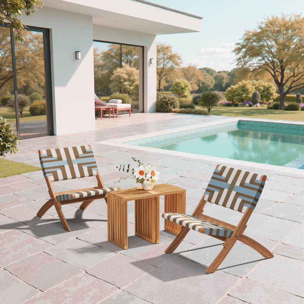 Zuo Modern Riviera Natural Wooden Extendable Outdoor Stool 2PC