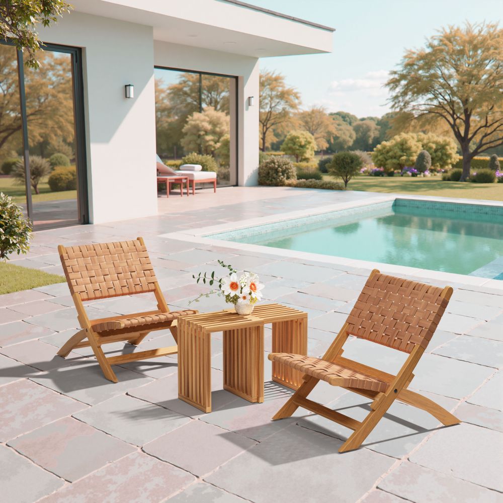 Zuo Modern Riviera Natural Wooden Extendable Outdoor Stool 2PC