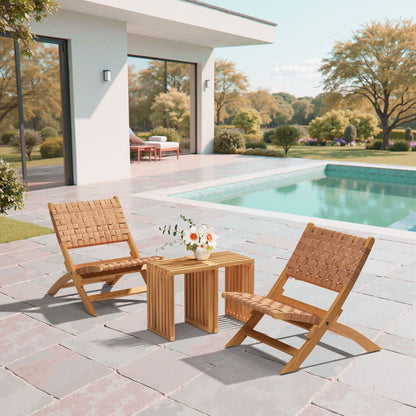Zuo Modern Riviera Natural Wooden Extendable Outdoor Stool 2PC
