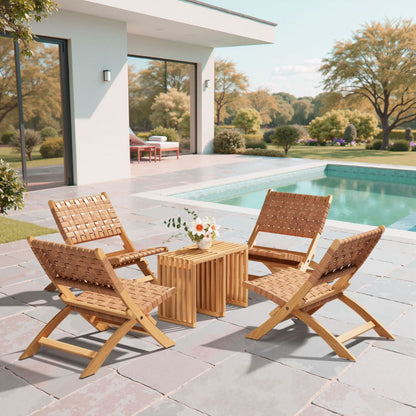 Zuo Modern Riviera Natural Wooden Extendable Outdoor Stool 2PC