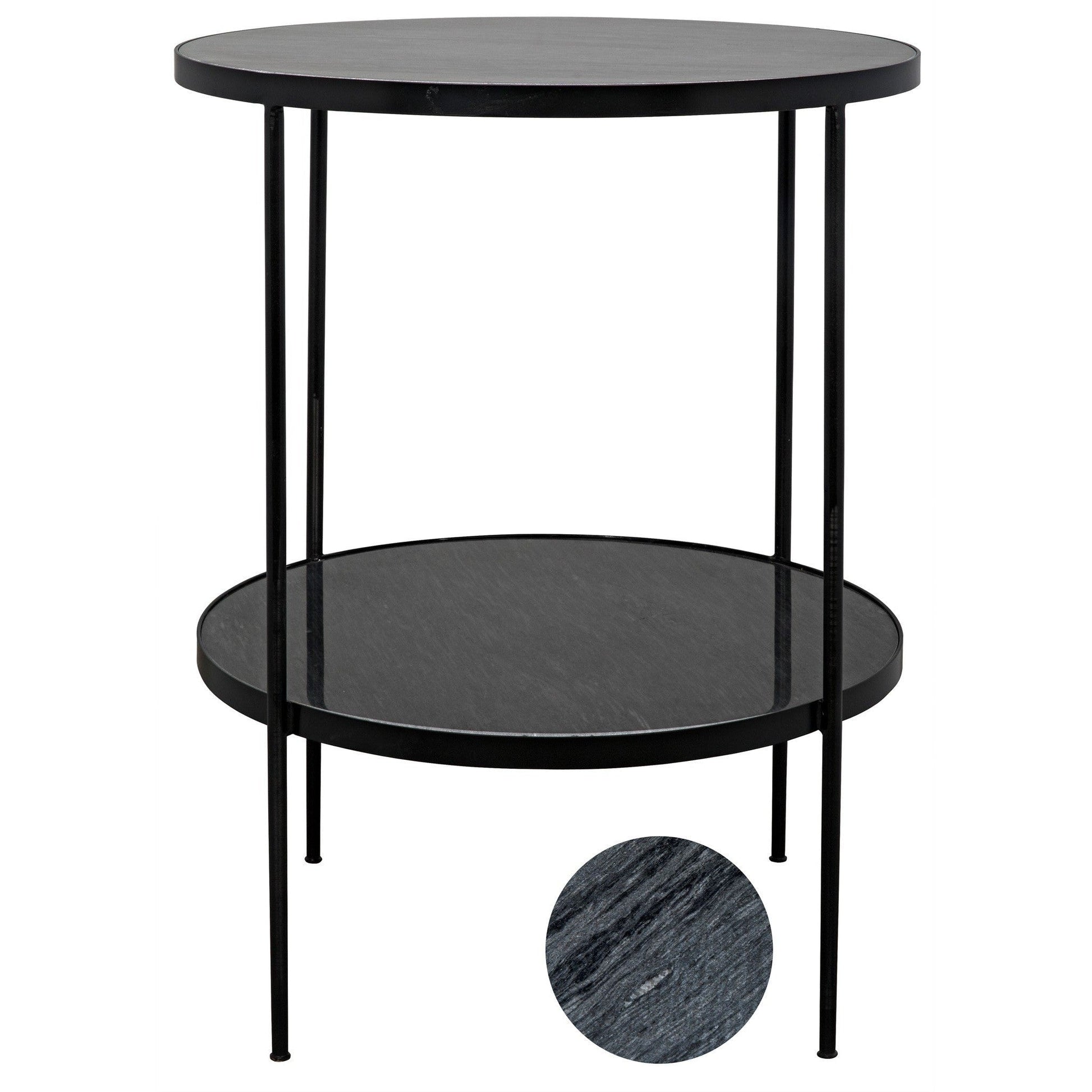 Rivoli Steel and Marble Black Round Side Table-Side Tables-Noir-Sideboards and Things