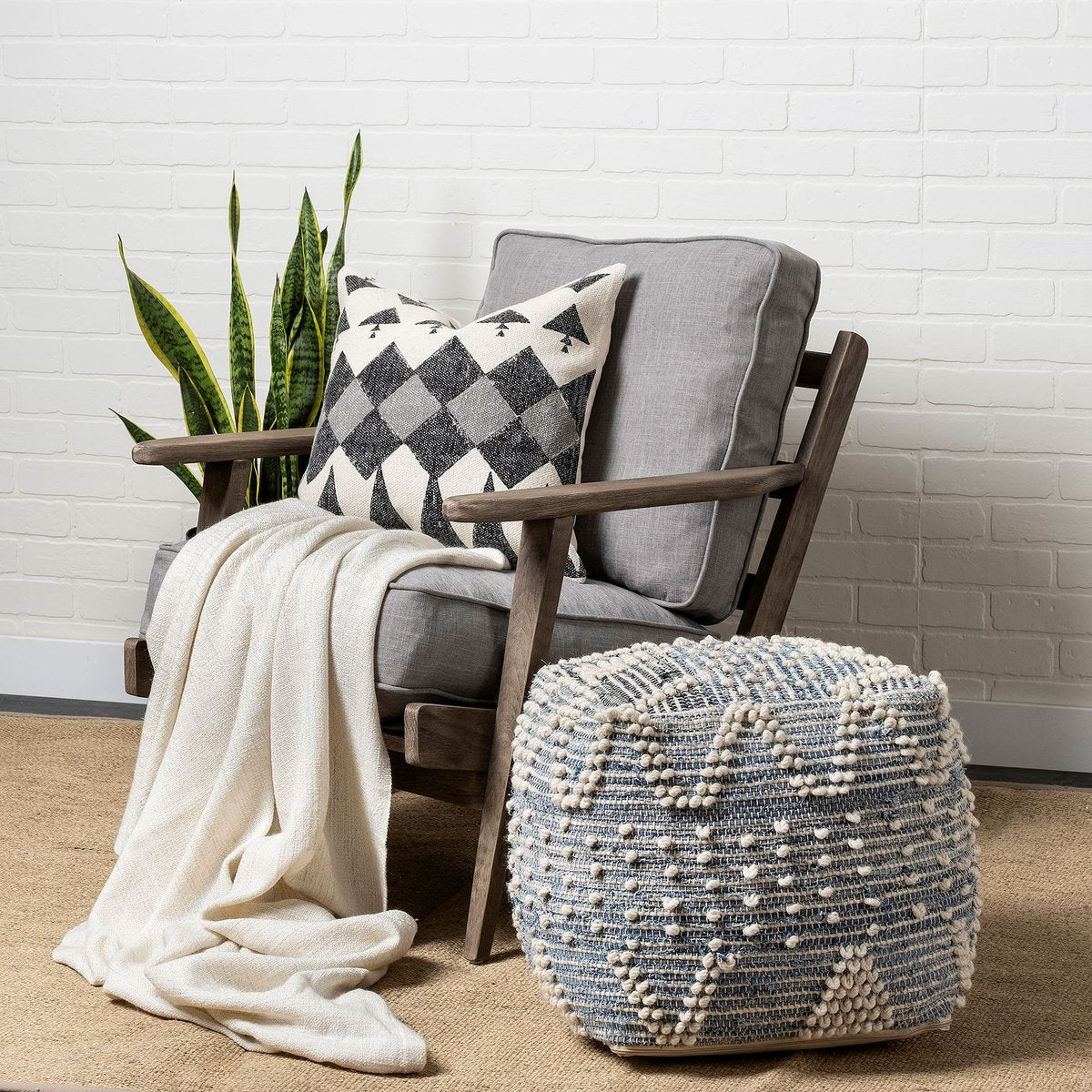 Mercana Rofi Cream Cotton Stitched Square Pouf
