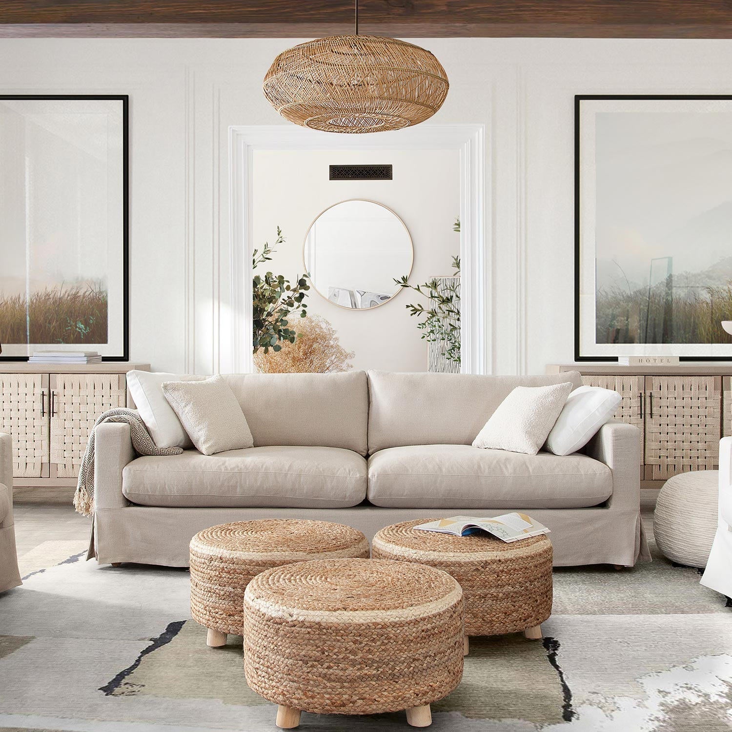 Round Accent Stool in Natural Jute Fiber-Poufs and Stools-Diamond Sofa-Sideboards and Things 