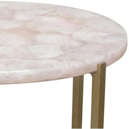 Round Accent Table Rose Quartz Top Brass Base Side Tables LOOMLAN By Diamond Sofa