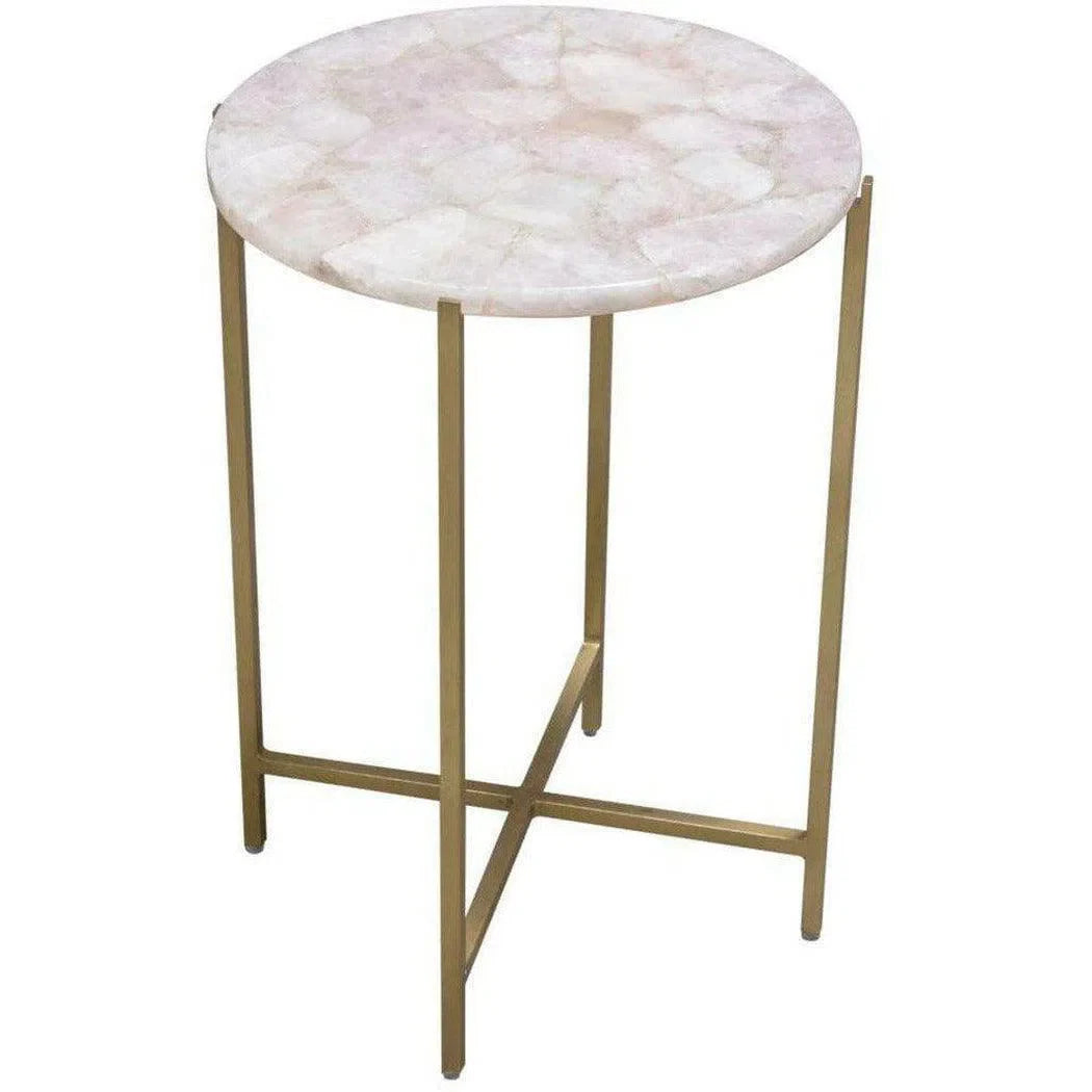 Round Accent Table Rose Quartz Top Brass Base Side Tables LOOMLAN By Diamond Sofa