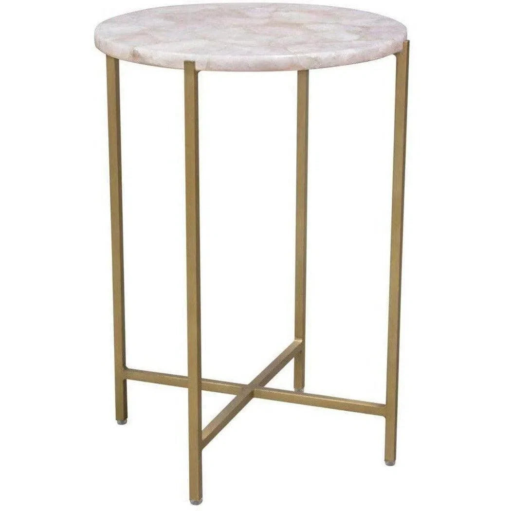 Round Accent Table Rose Quartz Top Brass Base Side Tables LOOMLAN By Diamond Sofa