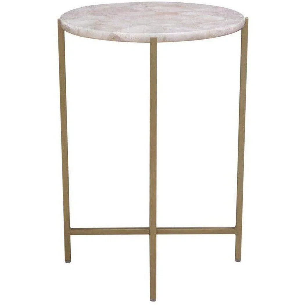 Round Accent Table Rose Quartz Top Brass Base Side Tables LOOMLAN By Diamond Sofa