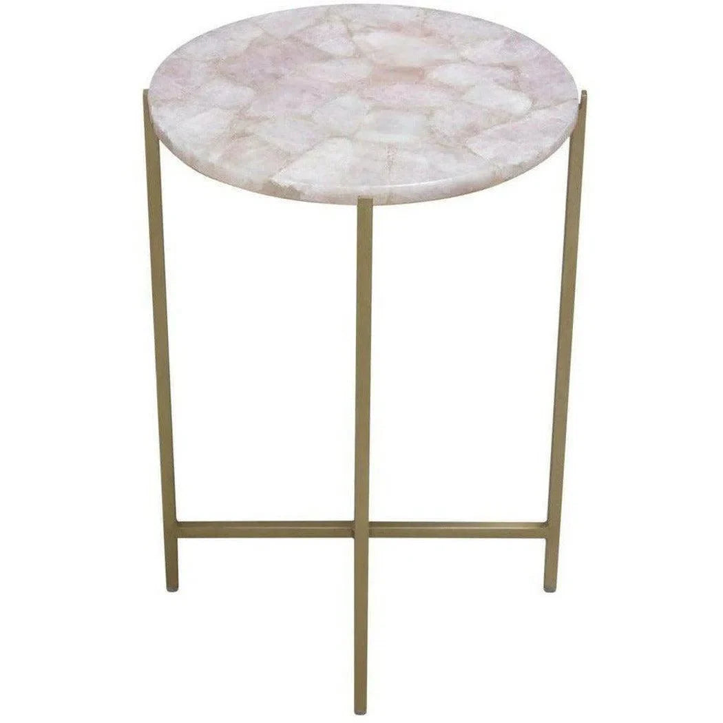 Round Accent Table Rose Quartz Top Brass Base Side Tables LOOMLAN By Diamond Sofa