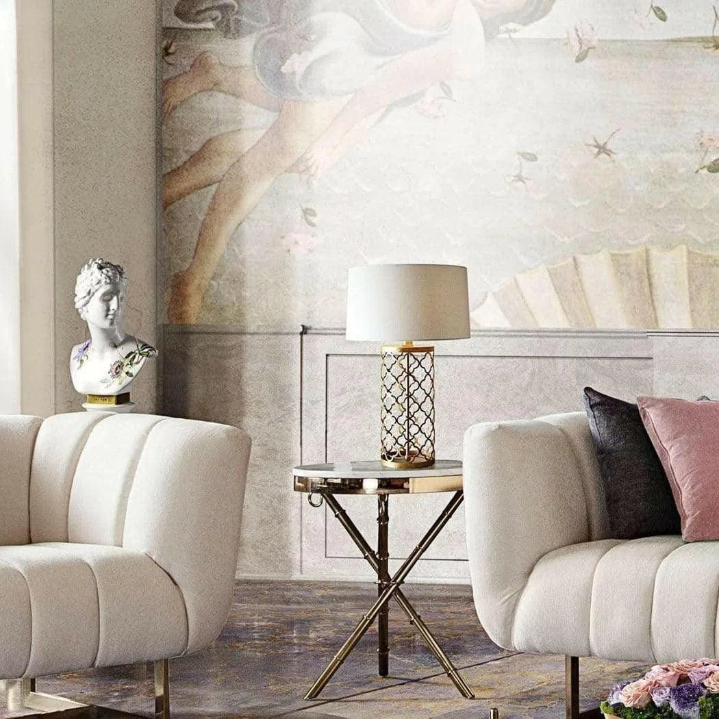 Round Accent Table with White Marble Top and Gold Finished Base Side Tables LOOMLAN By Diamond Sofa