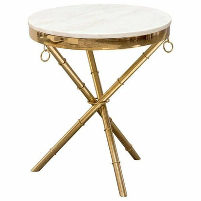 Round Accent Table with White Marble Top and Gold Finished Base Side Tables LOOMLAN By Diamond Sofa