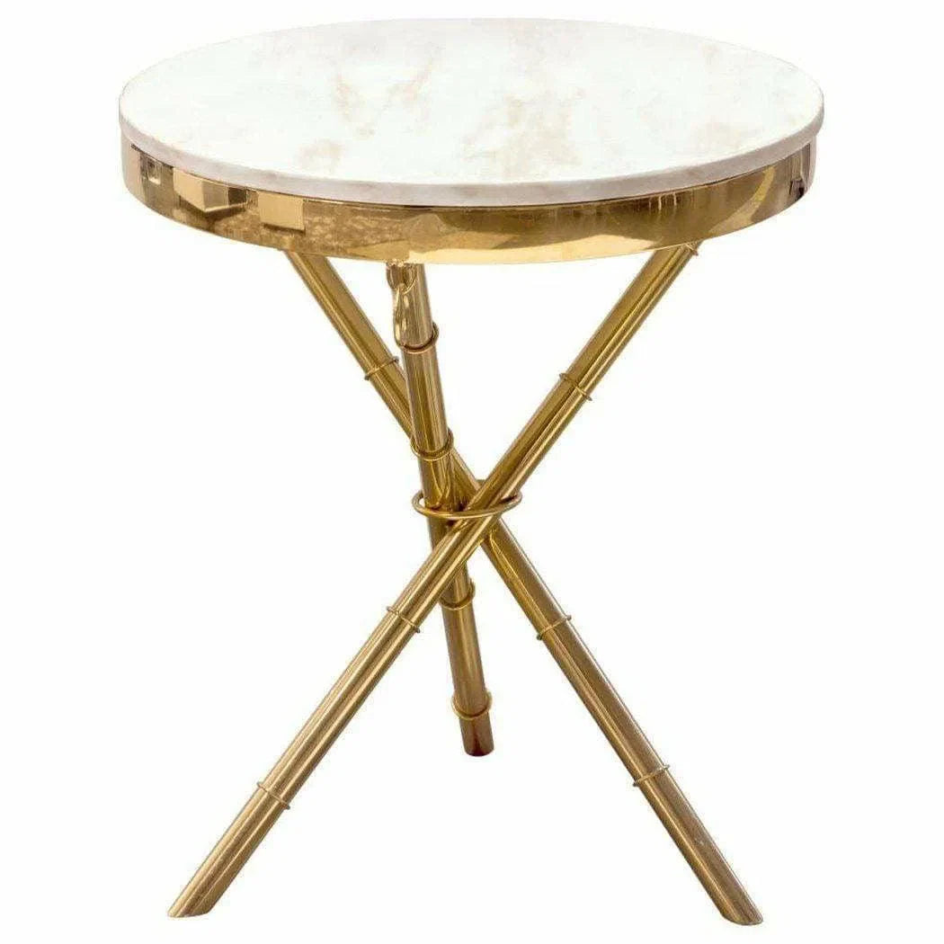 Round Accent Table with White Marble Top and Gold Finished Base Side Tables LOOMLAN By Diamond Sofa