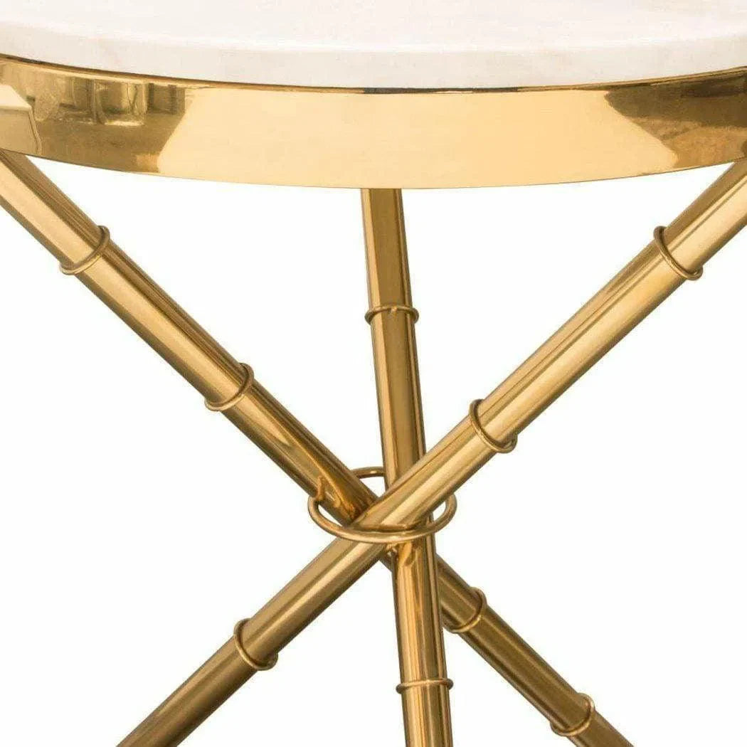 Round Accent Table with White Marble Top and Gold Finished Base Side Tables LOOMLAN By Diamond Sofa