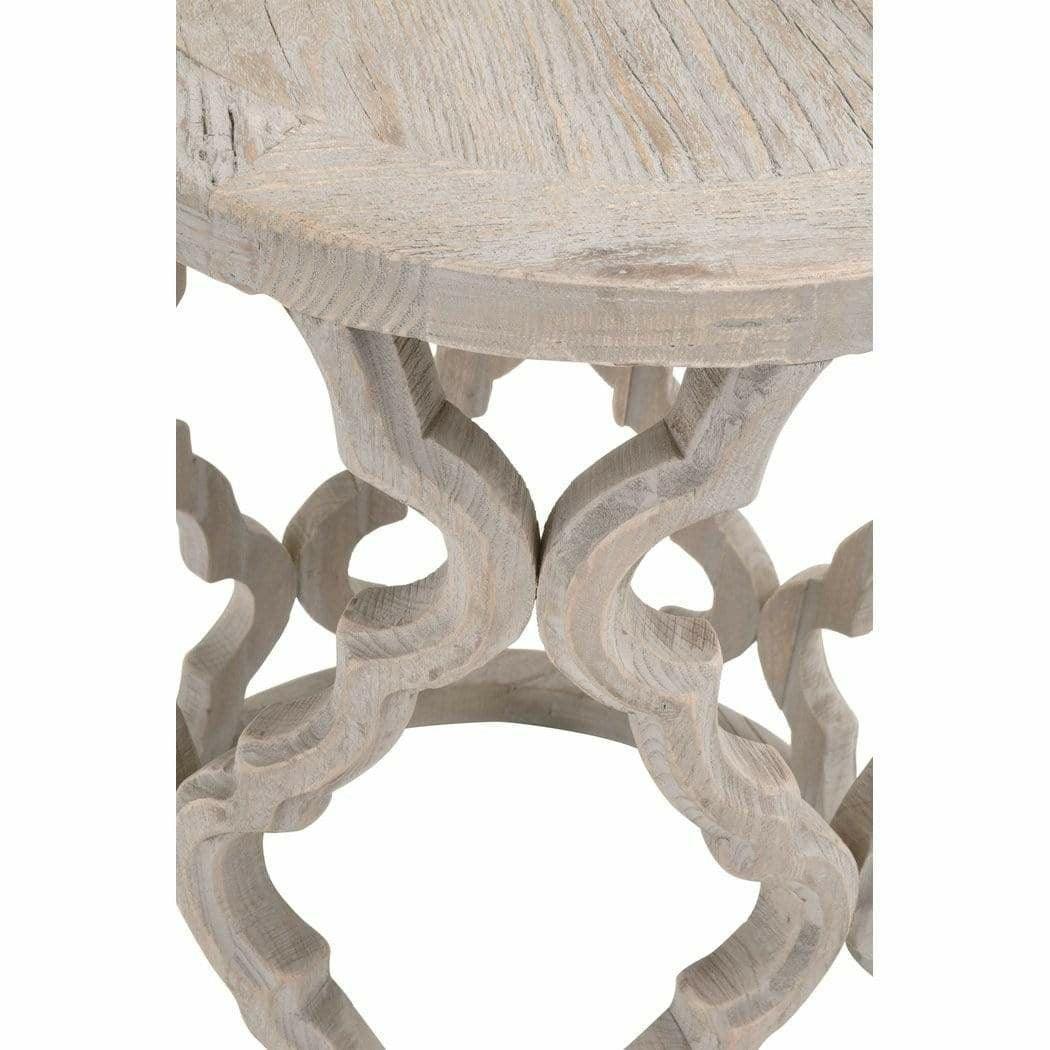 Round Carved Wood Clover End Table Smoke Gray Elm Side Tables Sideboards and Things By Essentials For Living