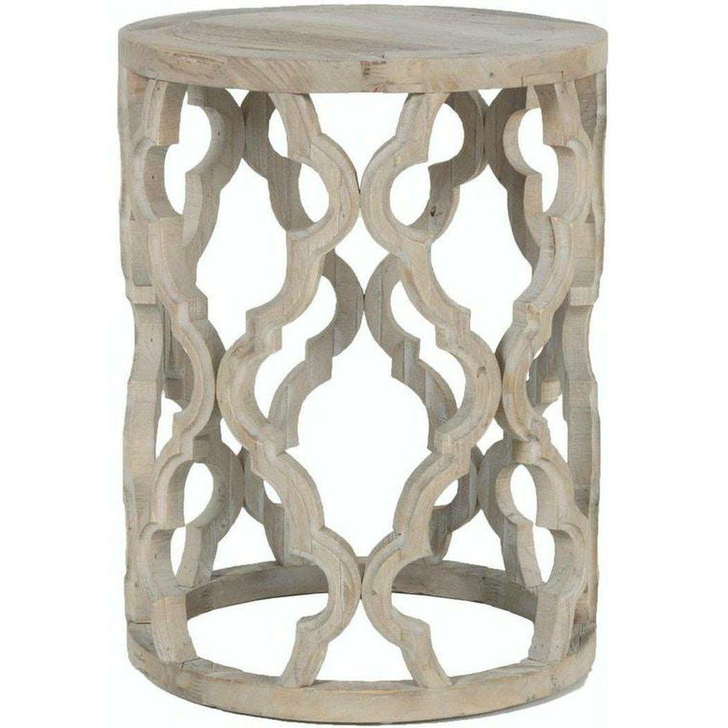 Round Carved Wood Clover End Table Smoke Gray Elm Side Tables Sideboards and Things By Essentials For Living