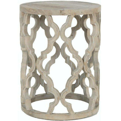 Round Carved Wood Clover End Table Smoke Gray Elm Side Tables Sideboards and Things By Essentials For Living