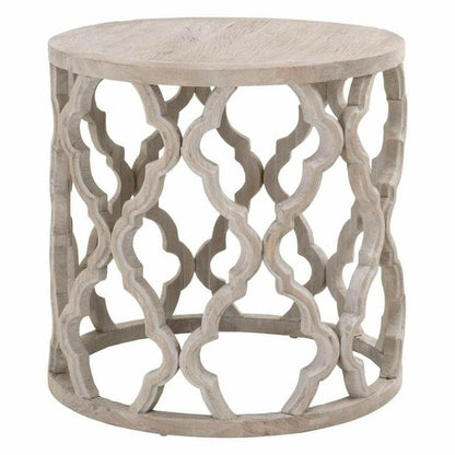 Round Carved Wood Clover Large End Table Smoke Gray Elm Side Tables Sideboards and Things By Essentials For Living