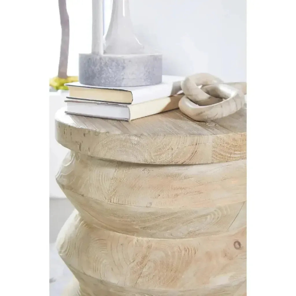 Essentials For Living Round Pier Accent Table Reclaimed Pine Wood