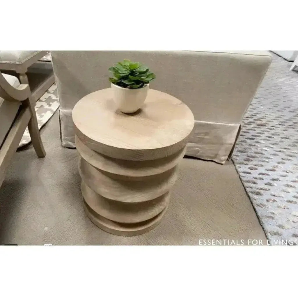 Essentials For Living Round Pier Accent Table Reclaimed Pine Wood