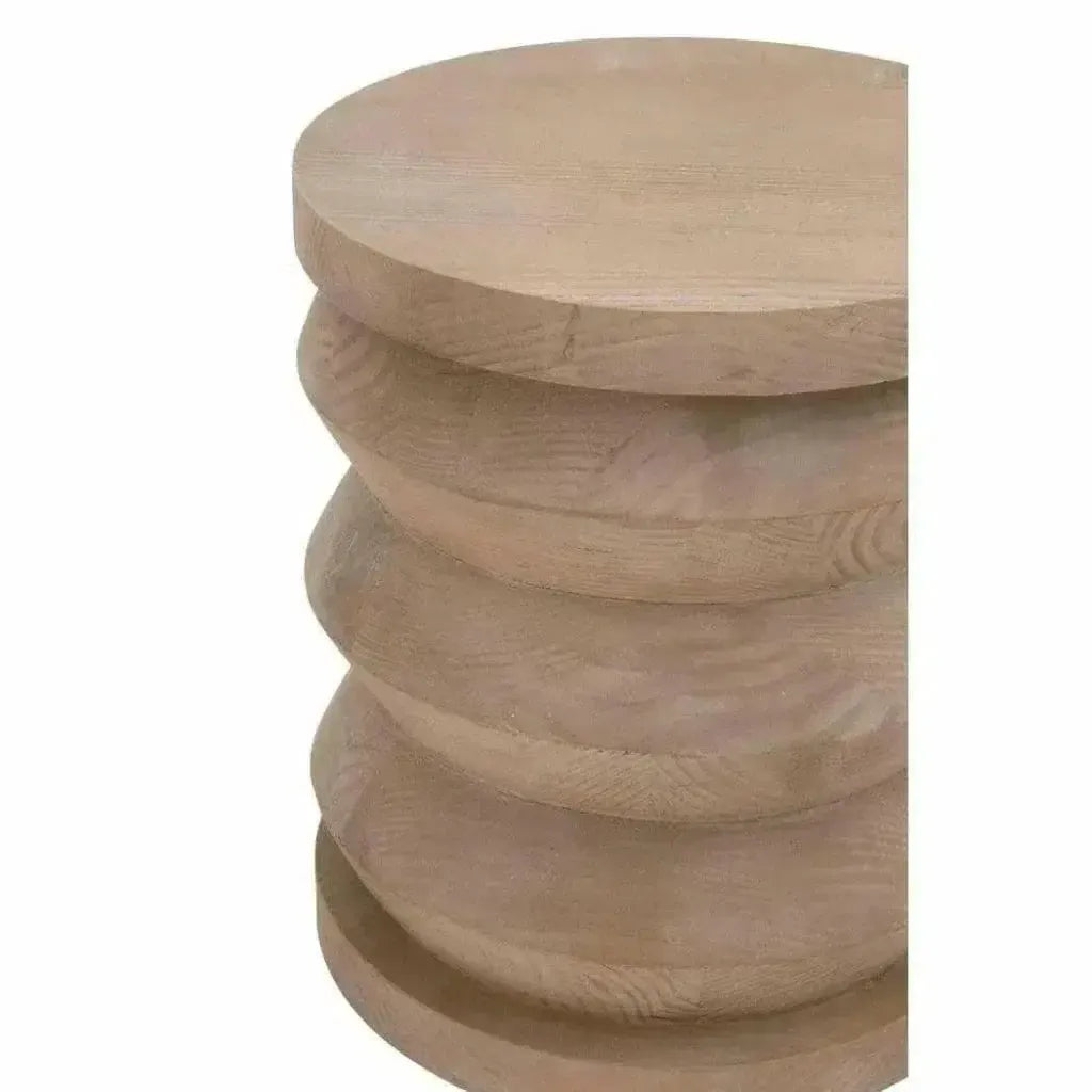 Essentials For Living Round Pier Accent Table Reclaimed Pine Wood
