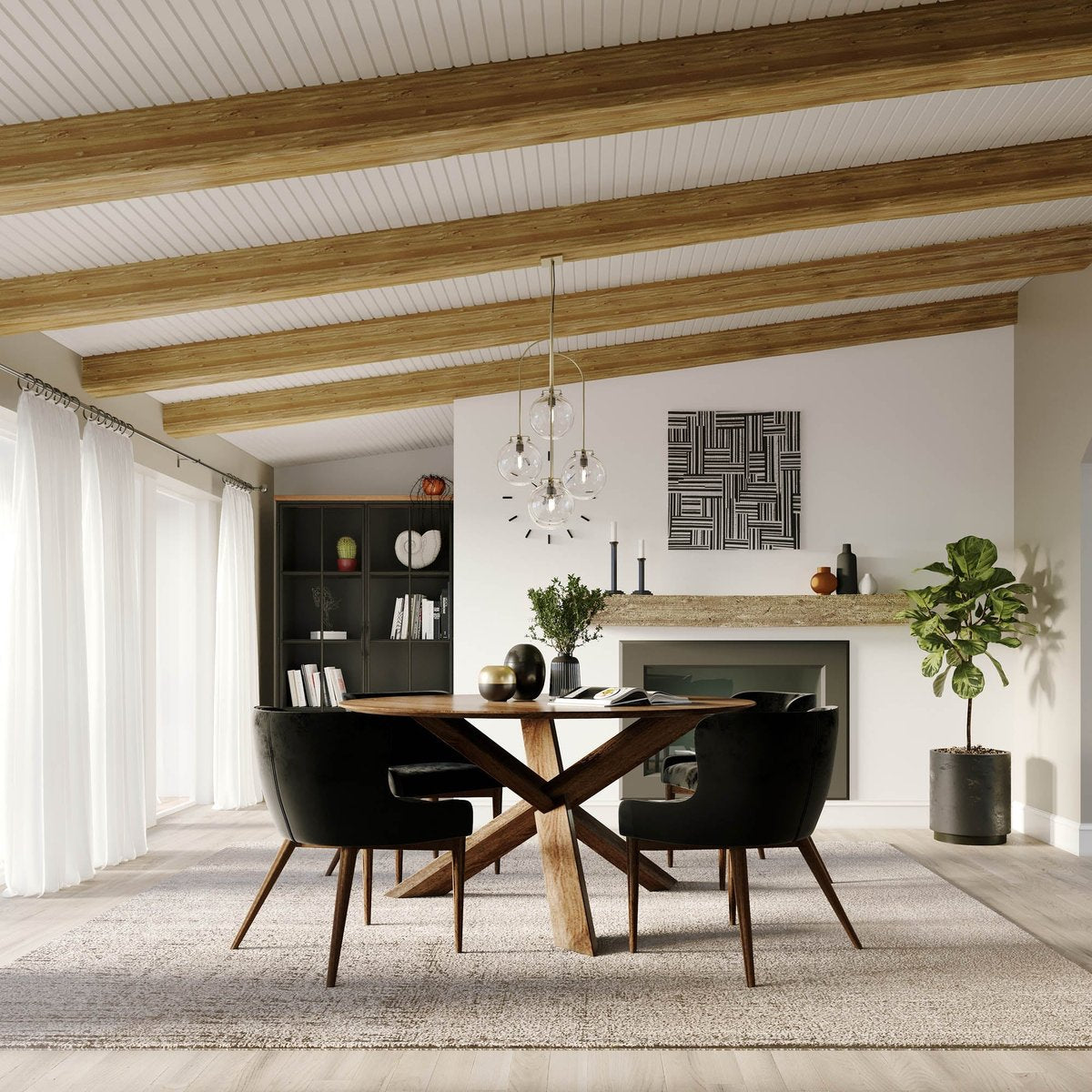 LH Home Round Three Legged Wooden Dining Table
