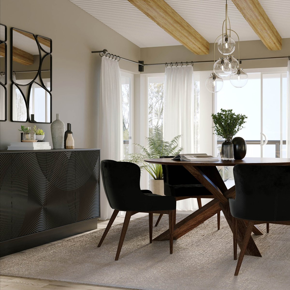 LH Home Round Three Legged Wooden Dining Table