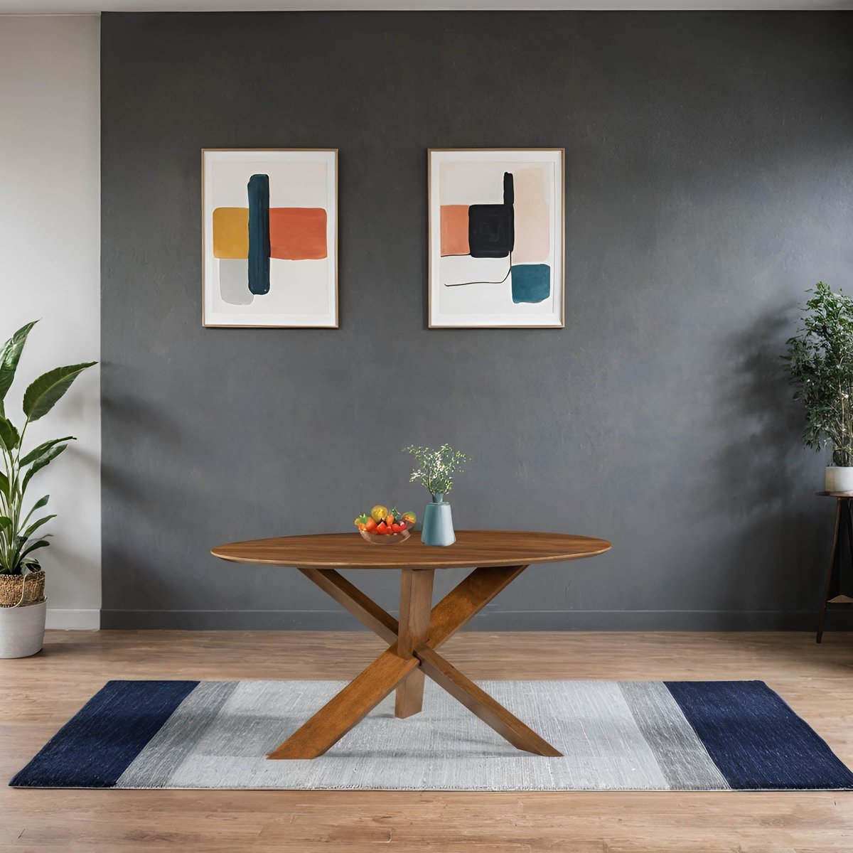 LH Home Round Three Legged Wooden Dining Table