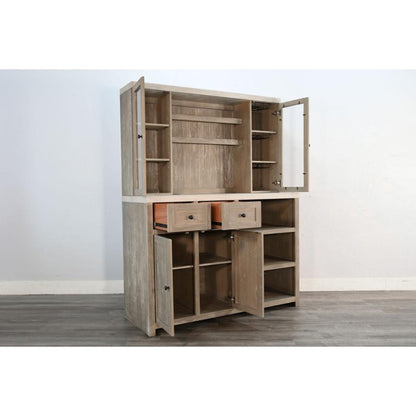 Sunny D Rowan Wood Bar Cabinet with Hutch