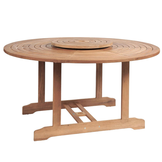 Royal 59-inch Round Teak Outdoor Dining Table with Lazy Susan and Umbrella Hole-Outdoor Dining Tables-HiTeak-Sideboards and Things