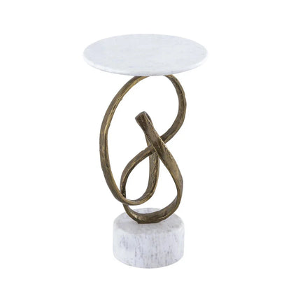 Ruban Marble Top And Brass Base Accent Table