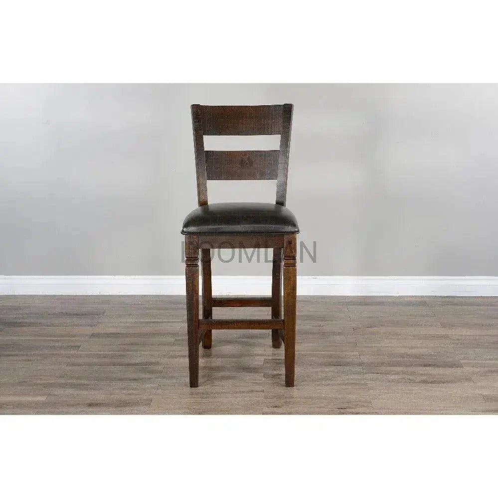 Sunny D Rustic Ladder Back Barstool Leather Seat Set Of 2